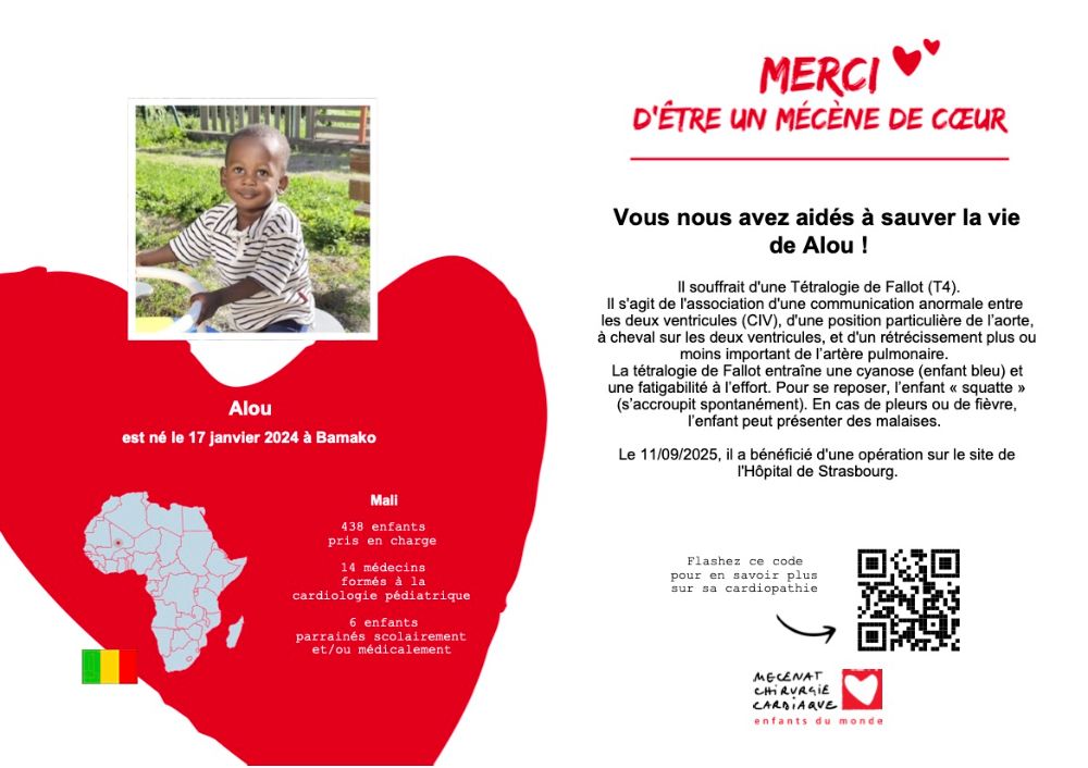 Carte de remerciement de la part de Mecenat Chirurgie Cardiaque